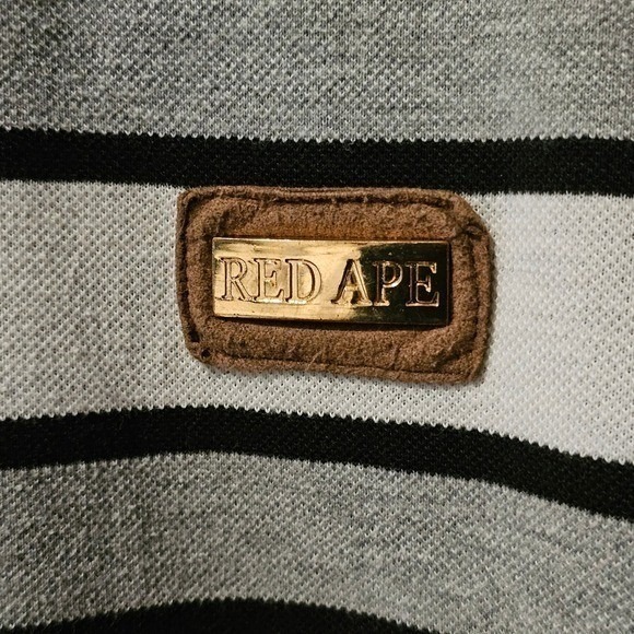 RED APE Men's XL Multi Stripe Short Sleeve Polo Shirt Red Blue Gray White Black - Picture 3 of 6